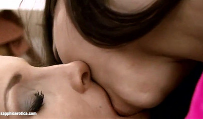 Brunette fucks her girlfriend after catching her masturbating