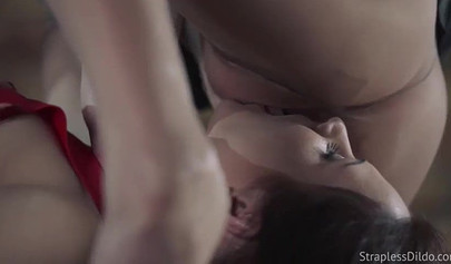 Glamorous lesbian couple enjoy rough strapon sex