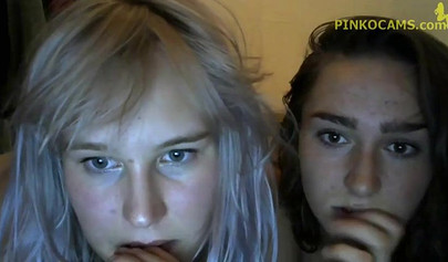 Lesbian stepsisters French kiss and scissor on the camera