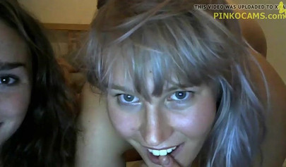Lesbian stepsisters French kiss and scissor on the camera