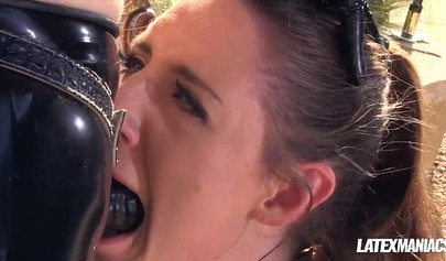 Busty lezdom Latex Lucy fucks lesbian nympho Samantha Bentley in the ass