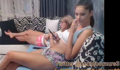 Sexy brunette strips & touches herself while watching her roommate