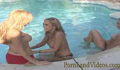Two blonde lesbians seduce and school young babe in a threesome