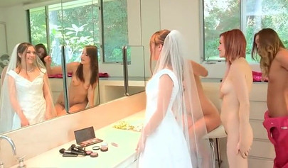 Horny bride gets engaged in a foursome with her bridesmaids