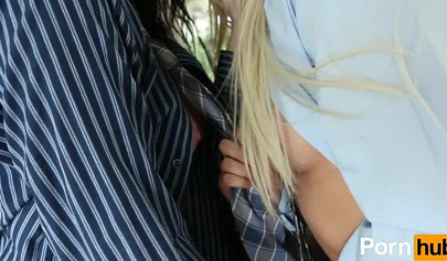 Blonde and brunette make love in men's shirts