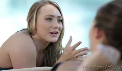 Cute pool lesbians give rimjob and cunnilingus to each other