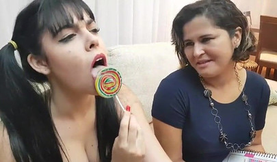 Aunt and niece enjoy French kisses and get excited