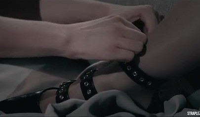 Rossy Bush & Bree Haze practice a strap-on sex in a dark room