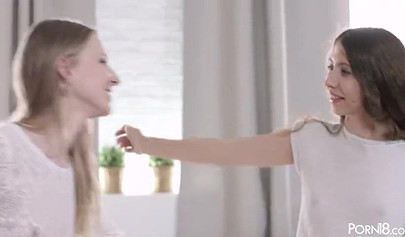 Russian lesbian teens kissing and facesitting in the bedroom