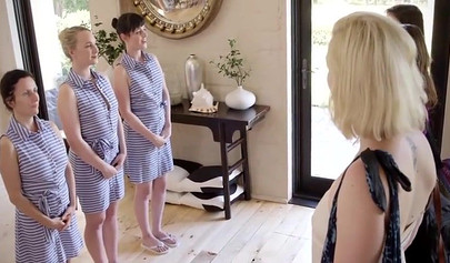 Naked lesbians take part in a wild orgy in the yard