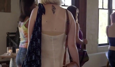 Naked lesbians take part in a wild orgy in the yard