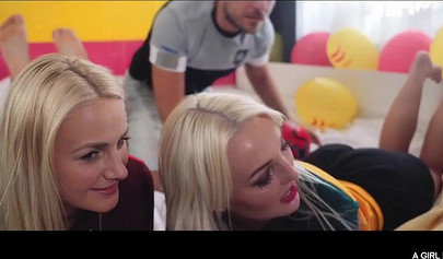 Sexy blonde babes love football and lesbian sex