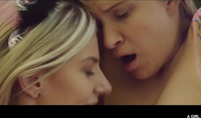 Passionate lesbian love with sensual blondes in the forest