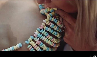 Four lesbian beauties eat bananas and have fun together