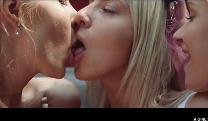 Four lesbian beauties eat bananas and have fun together