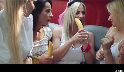 Lesbian babes are having a wild time in a limo together