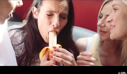 Lesbian babes are having a wild time in a limo together