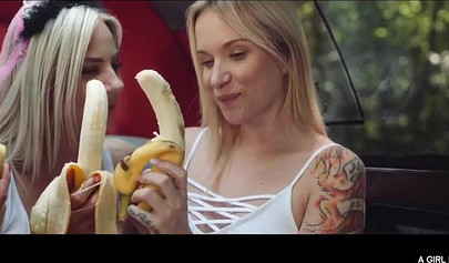 Lesbian babes are having a wild time in a limo together