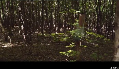 Sweet lesbian hotties kissing and rubbing clit in the woods