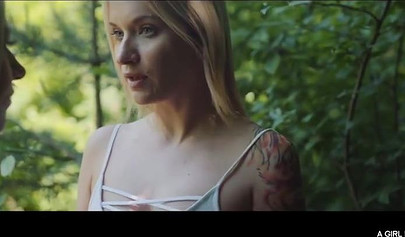 Sweet lesbian hotties kissing and rubbing clit in the woods