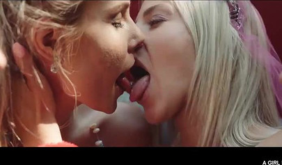 Sweet lesbian hotties kissing and rubbing clit in the woods