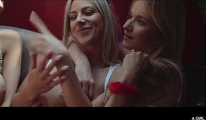 Sweet lesbian hotties kissing and rubbing clit in the woods