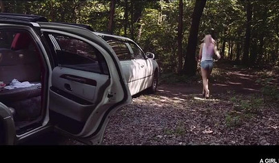 Sweet lesbian hotties kissing and rubbing clit in the woods