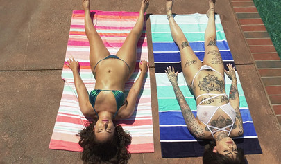 Slutty girls enjoying pussy eating and rimjob in the bed