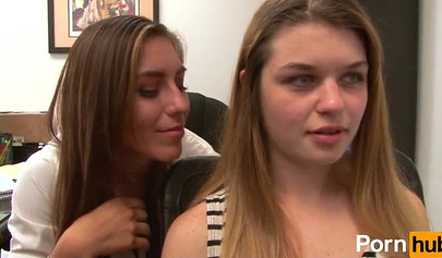 Horny lesbian girls facesitting and tribbing in the office