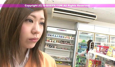 Japanese babe seduces her girlfriend in a store