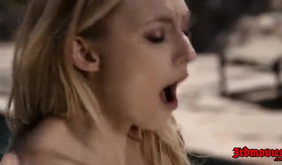 Elsa Jean and Alexa Grace practice poolside pussy licking