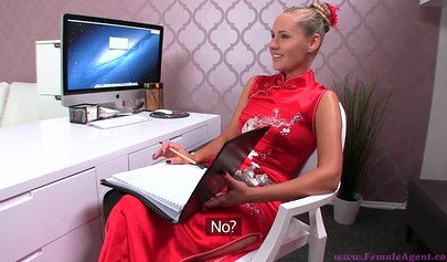 Slutty babe in a red dress fucks a nice blonde with a vibrator