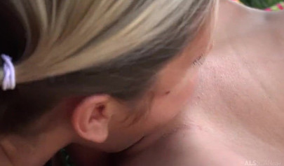 Alexis Crystal and Gina Gerson playing by the pool