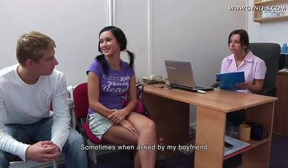 Gynecologist examines the juicy pussy of a beautiful brunette