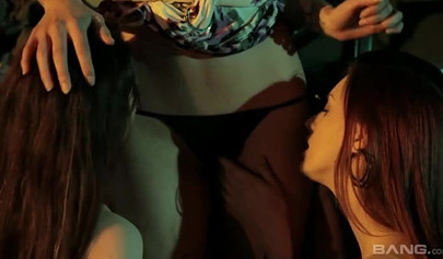 Amateur lesbian threesome with wild girls by the car