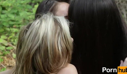 Beautiful girls enjoying lesbian threesome in the woods