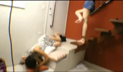 Passionate girls practice trampling with toes licking