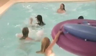 Great lesbian orgy in the living room and in the pool