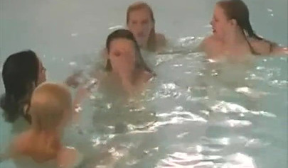 Great lesbian orgy in the living room and in the pool