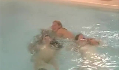 Great lesbian orgy in the living room and in the pool