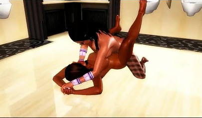 3D ebony whore enjoy tribbing with her horny girlfriend