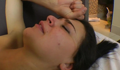 Blonde mistress practices foot fetish and face trampling