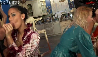 Awesome babes take part in a crazy orgy with a depraved dude