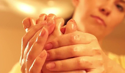 Blonde virgin gets her pussy oiled during an erotic massage