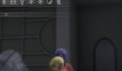 Hentai threesome with a strap-on on an air mattress