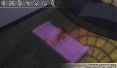 Hentai threesome with a strap-on on an air mattress