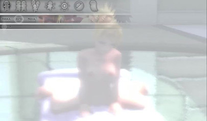 Hentai threesome with a strap-on on an air mattress