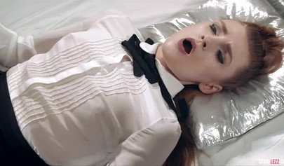 Amazing girls enjoy strap-on sex in office uniforms