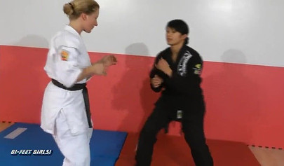 Japanese lady shows blonde babe karate techniques