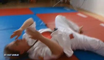 Japanese lady shows blonde babe karate techniques